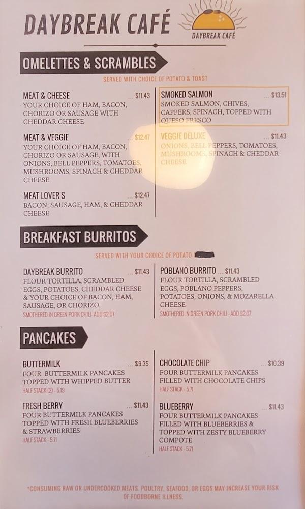 Daybreak Cafe Menu image 2