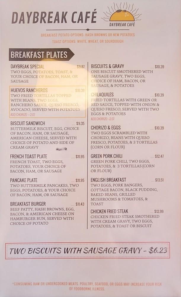 Daybreak Cafe Menu image 3